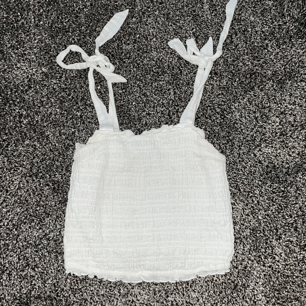 Abercrombie & Fitch Ruched White Tank with Tie Straps